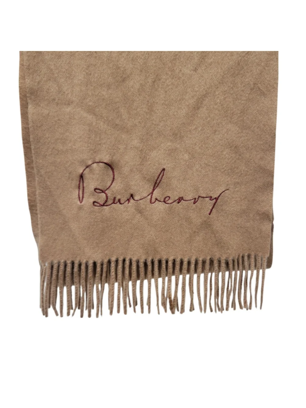 Burberry Embroidered Logo Adult Unisex 100% Cashmere Brown Scarf 76X12 Scotland